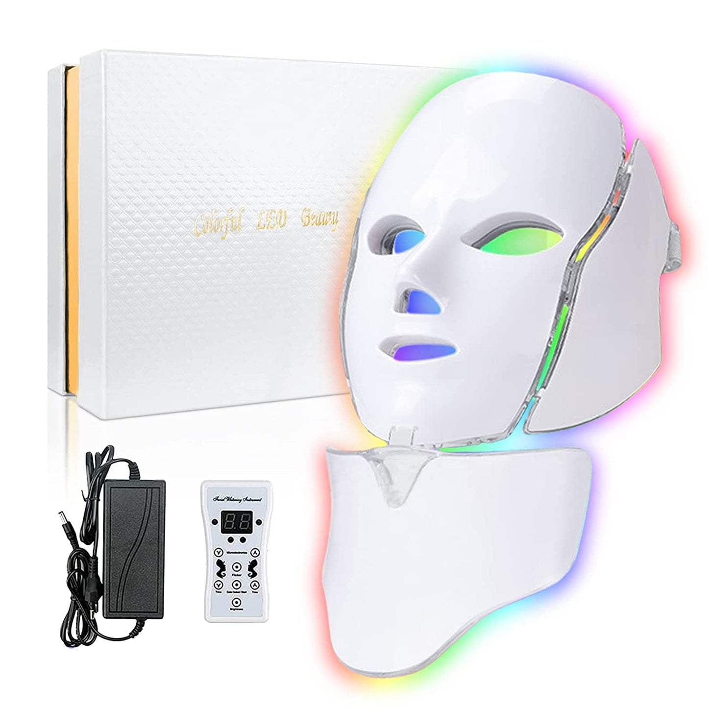 Blue Red Light Therapy Mask for Face, 7 Colors LED Face Mask Light Therapy