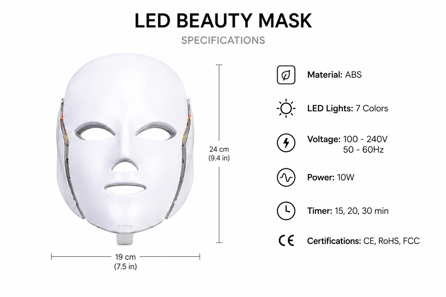 Blue Red Light Therapy Mask for Face, 7 Colors LED Face Mask Light Therapy